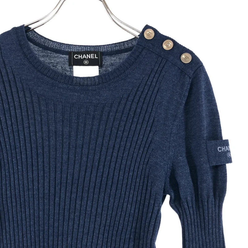 CHANEL / 香奈兒 | 羊毛 絲綢 Coco Button 羅紋針織衫 | 38 | 女款