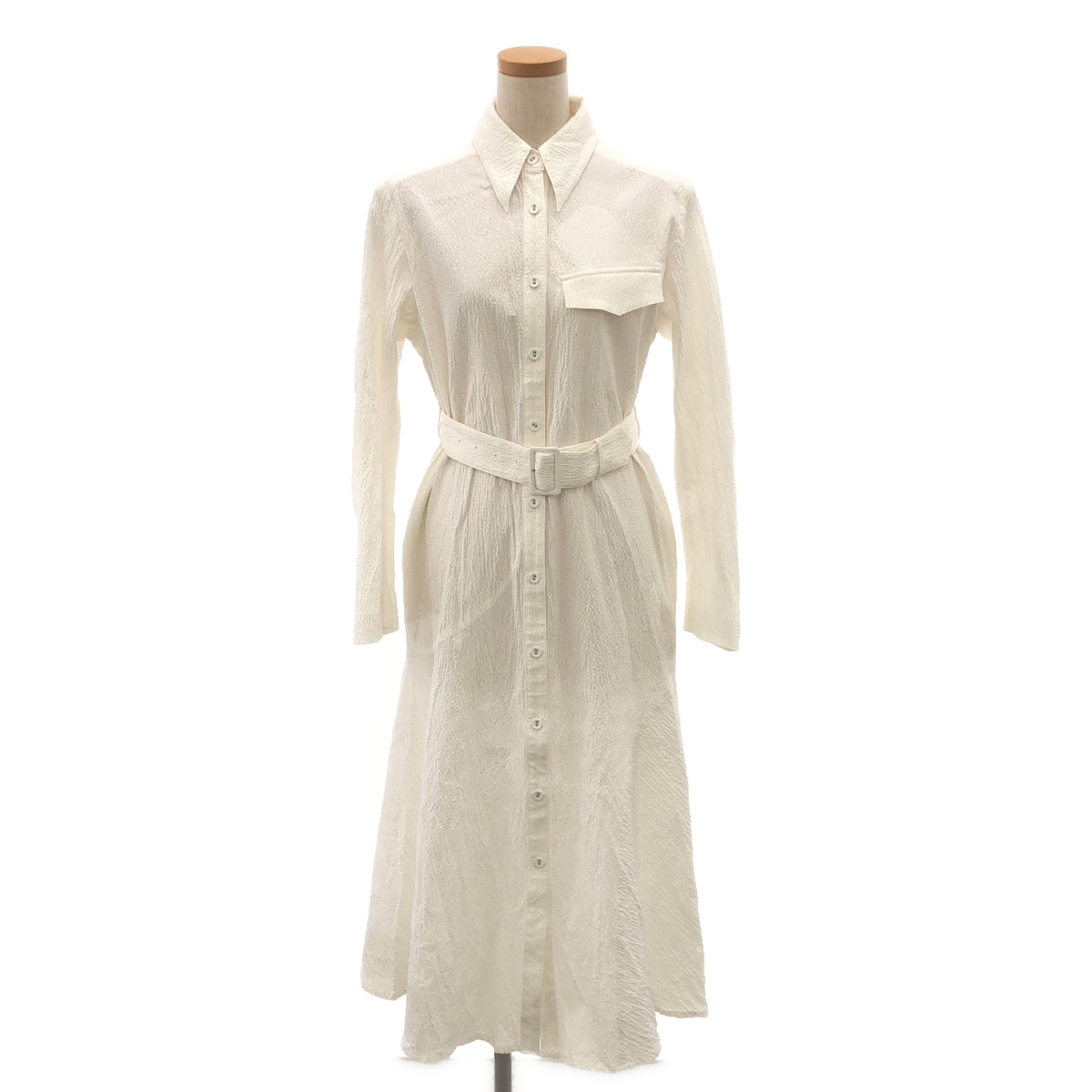 AKIRANAKA | Seersucker back button belted shirt dress | 1 | White | Women's