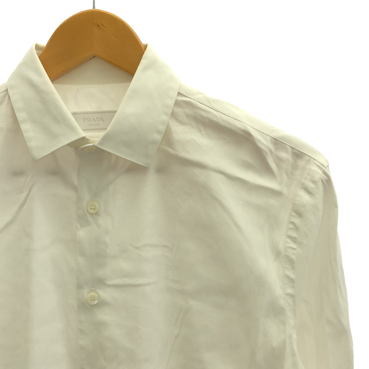 PRADA / 프라다 | 와이드 컬러 스트레치 셔츠 | 38 | 화이트 | 남성