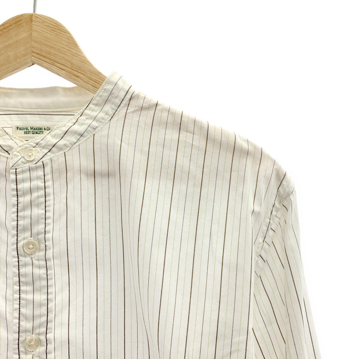 PHIGVEL / フィグベル | コットン ストライプ バンドカラーシャツ | 2 |