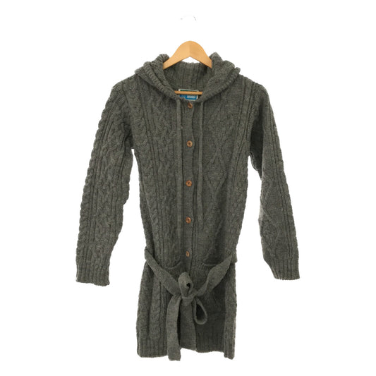 John Molloy | British made wool Aran cable knit hooded cardigan | Grey | Women's