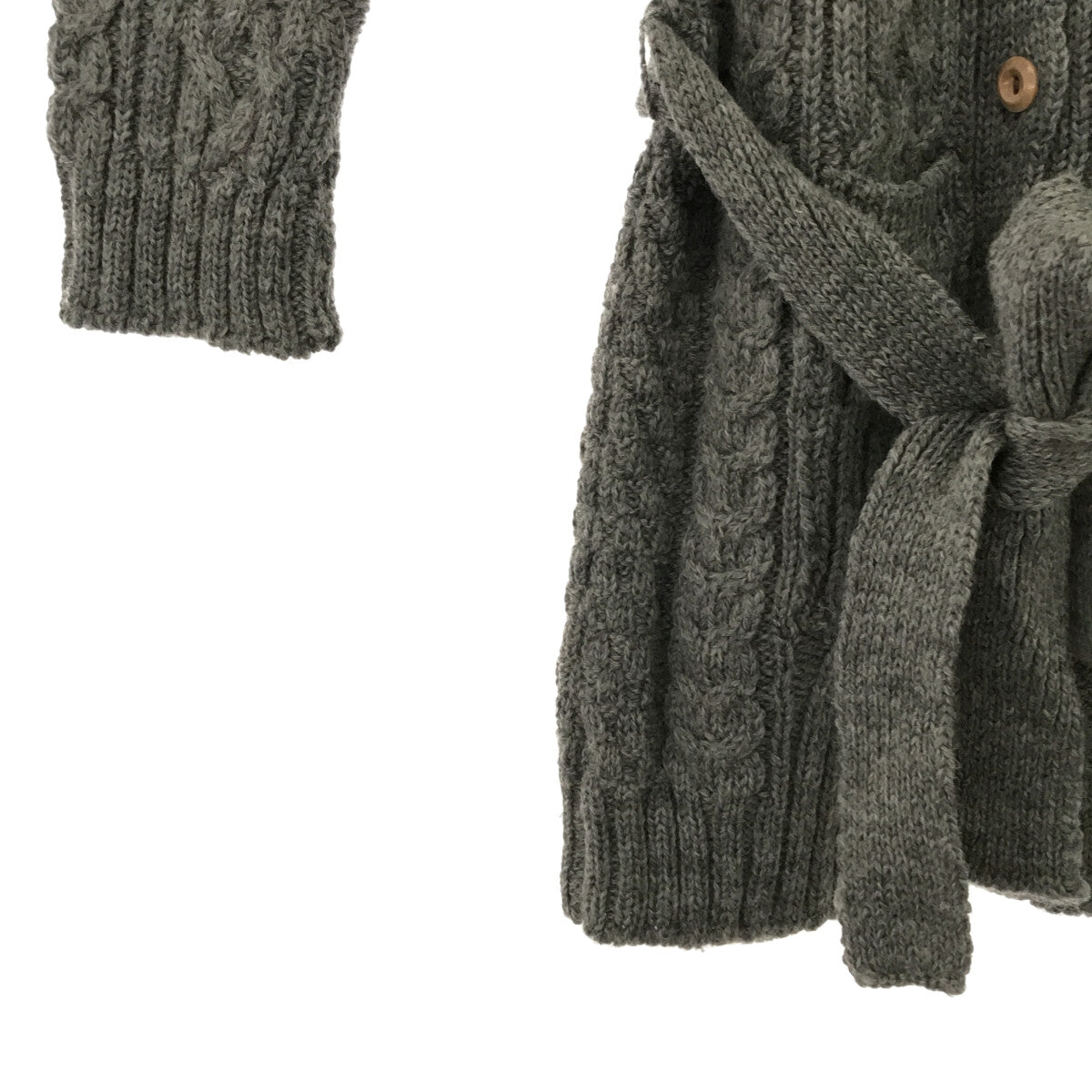 John Molloy | British made wool Aran cable knit hooded cardigan | Grey | Women's