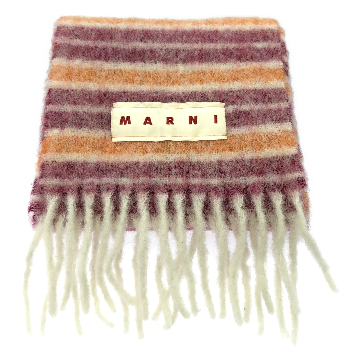【미품】 MARNI / 마르니 | 2021SS | 알파카 울 모헤야 프린지 스톨 머플러 | 핑크 / 오렌지 | 여성