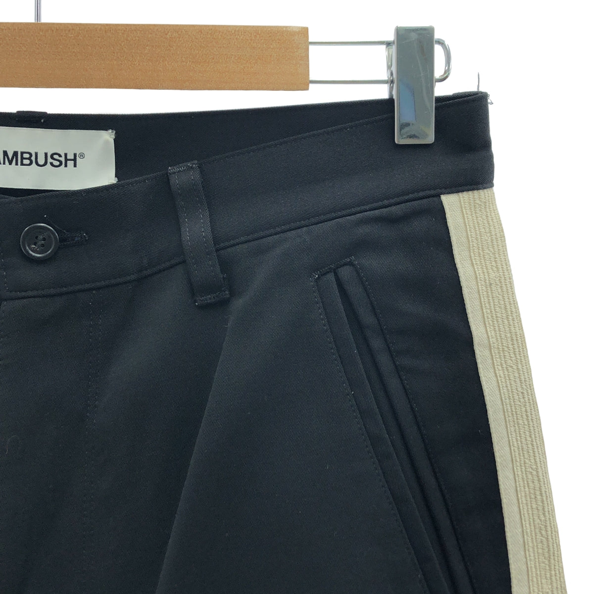【美品】  AMBUSH / アンブッシュ | ウール サイドライン テーパードパンツ | 1 | ブラック / アイボリー | メンズ