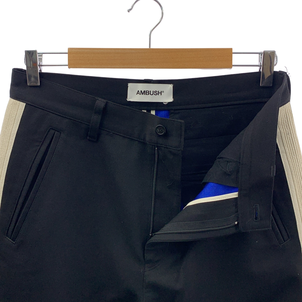 【美品】  AMBUSH / アンブッシュ | ウール サイドライン テーパードパンツ | 1 | ブラック / アイボリー | メンズ