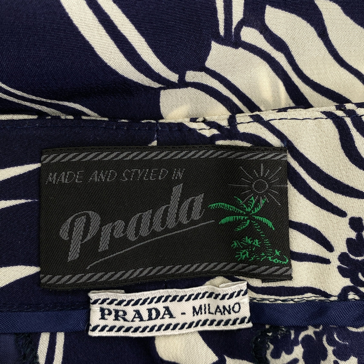PRADA / プラダ | シルク 総柄 フラワー プリント テーパード パンツ | 38S | ネイビー/ホワイト | レディース