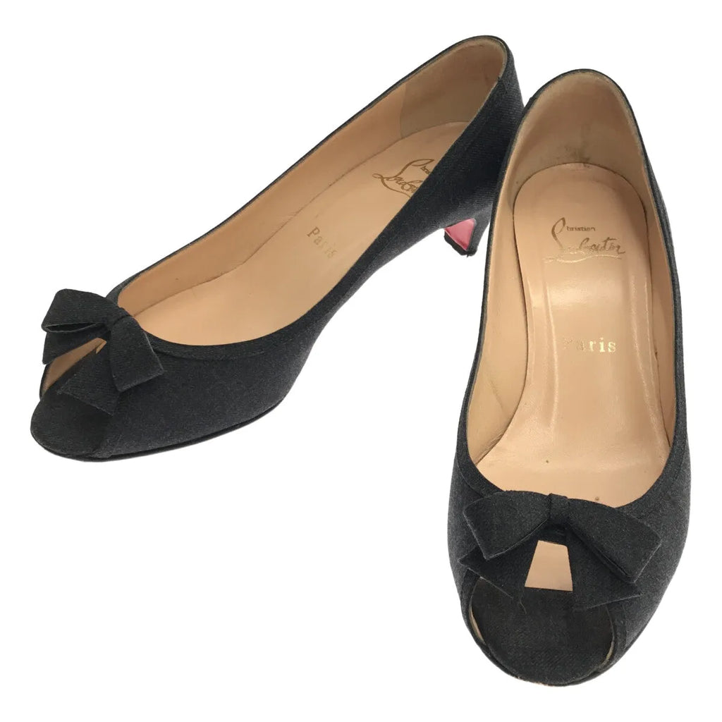 Christian Louboutin / クリスチャンルブタン | MILADY 45 FLANNEL オープントゥ リボン パンプス | 37 1/2 | グレー | レディース