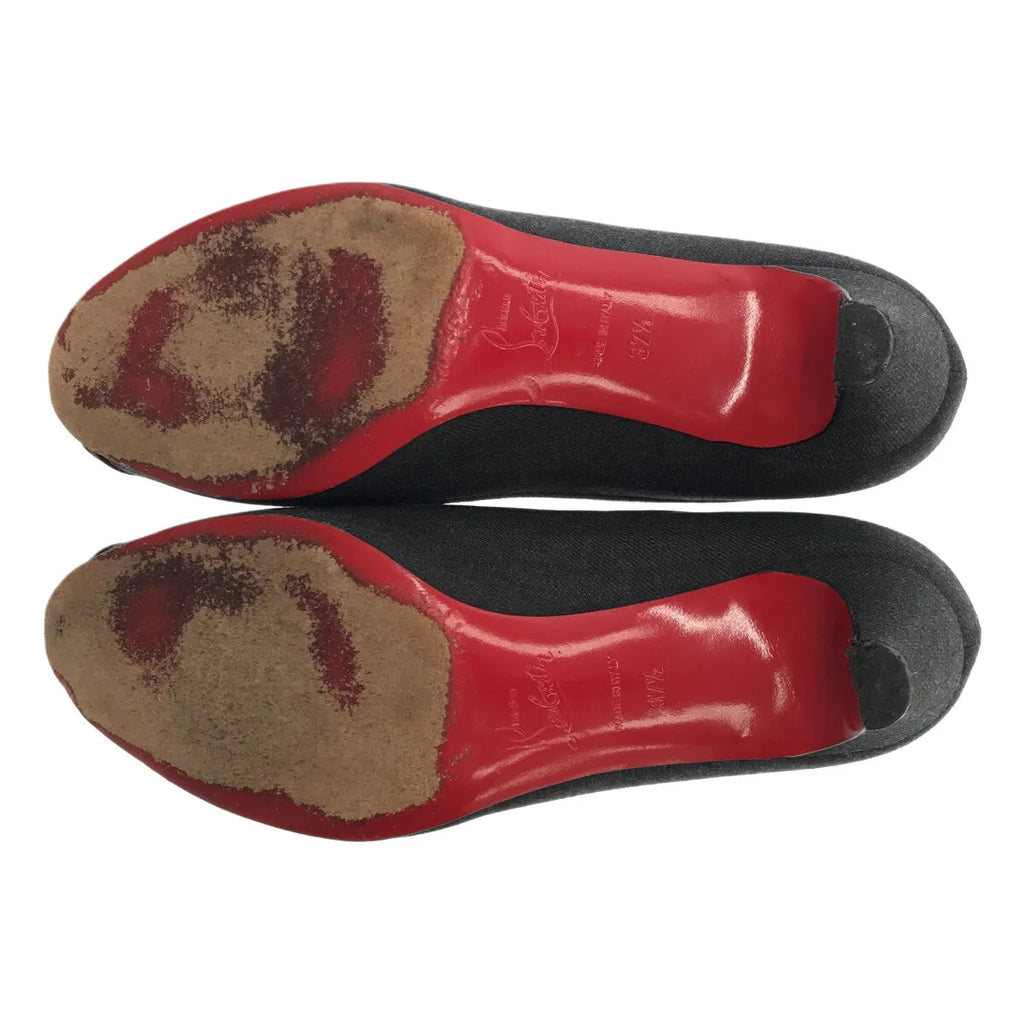 Christian Louboutin / クリスチャンルブタン | MILADY 45 FLANNEL オープントゥ リボン パンプス | 37 1/2 | グレー | レディース