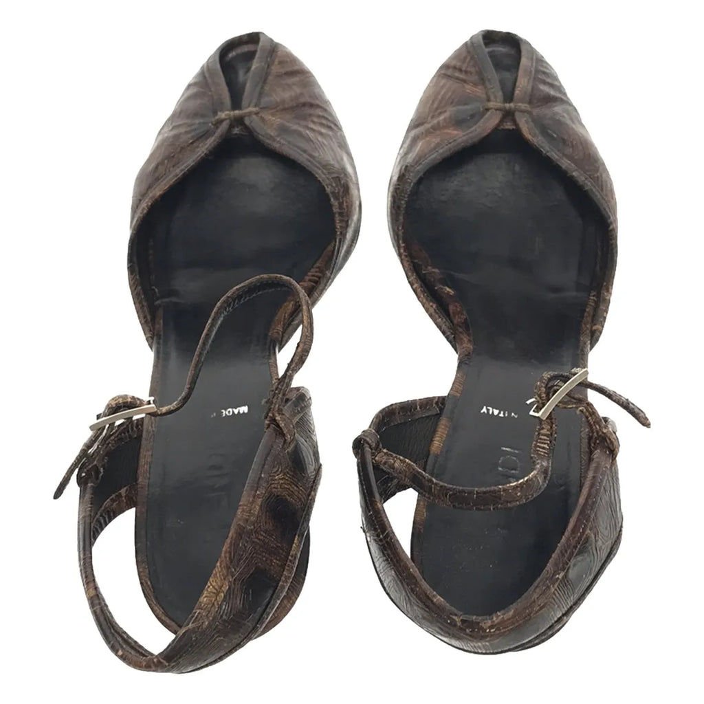 FENDI / 펜디 | 스트랩 오픈 투 샌들 | 35 1/2 | 브라운 | 여성