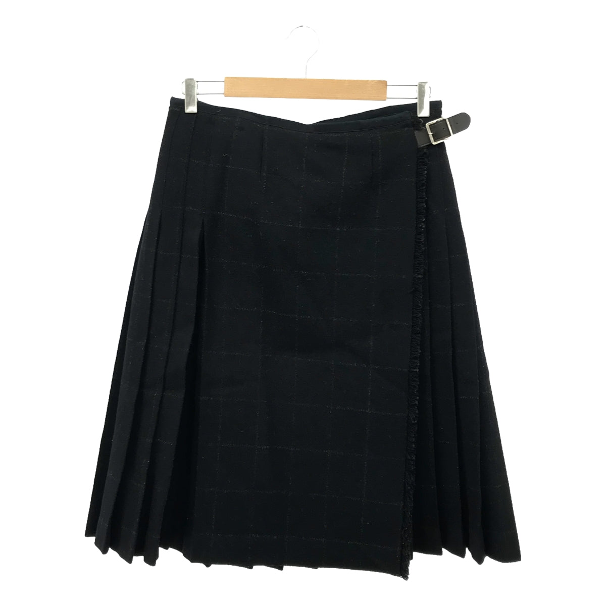 【美品】  MHL. / エムエイチエルマーガレットハウエル | BLACK WINDOWPANE CHECK キルトスカート | 3 | ブラック | レディース