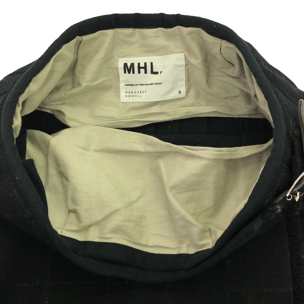 【美品】  MHL. / エムエイチエルマーガレットハウエル | BLACK WINDOWPANE CHECK キルトスカート | 3 | ブラック | レディース