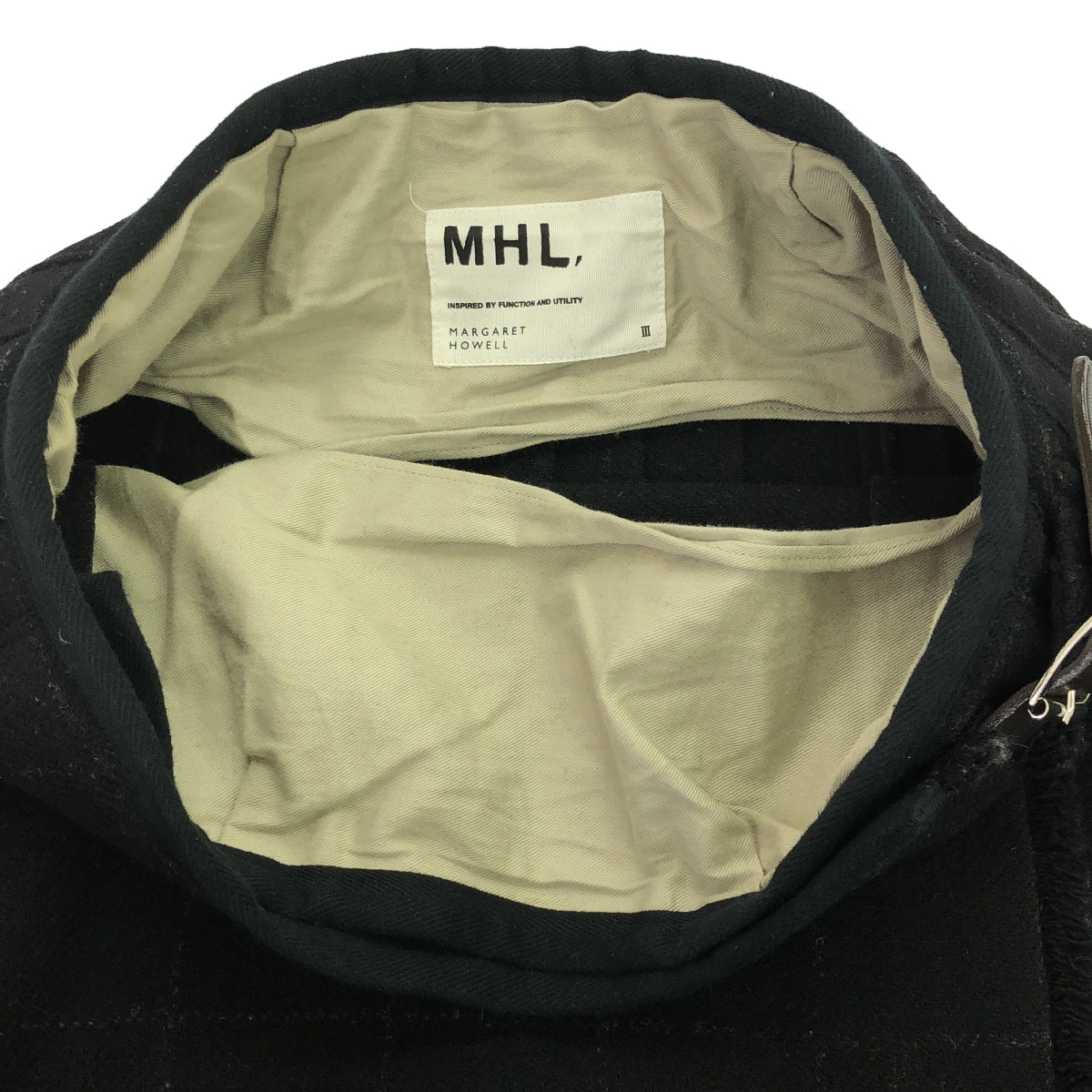 【美品】  MHL. / エムエイチエルマーガレットハウエル | BLACK WINDOWPANE CHECK キルトスカート | 3 | ブラック | レディース