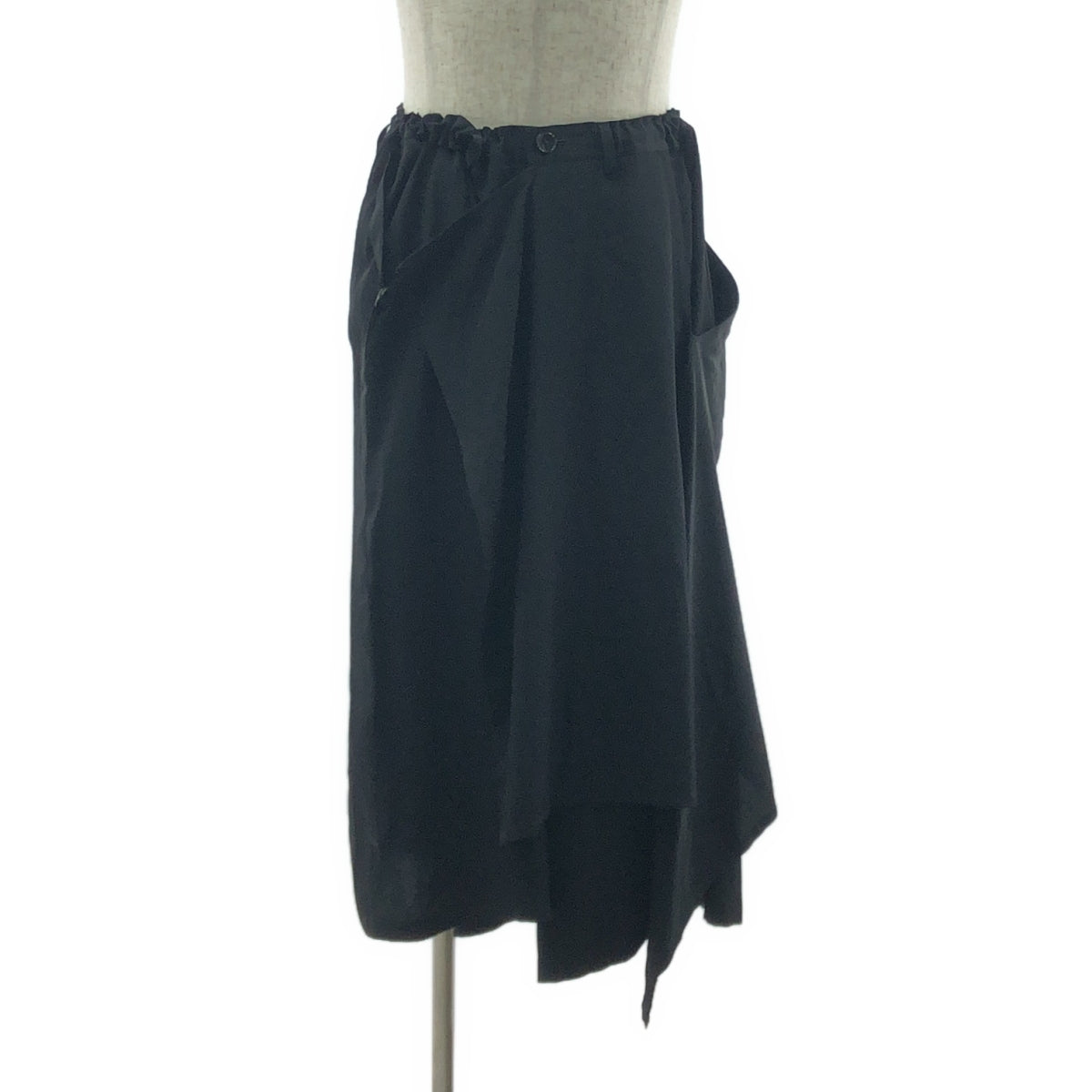 [狀況極佳] Ground Y | 三醋酸纖維不對稱抽繩寬腿休閒褲 | 3碼 | 黑色 | 男款