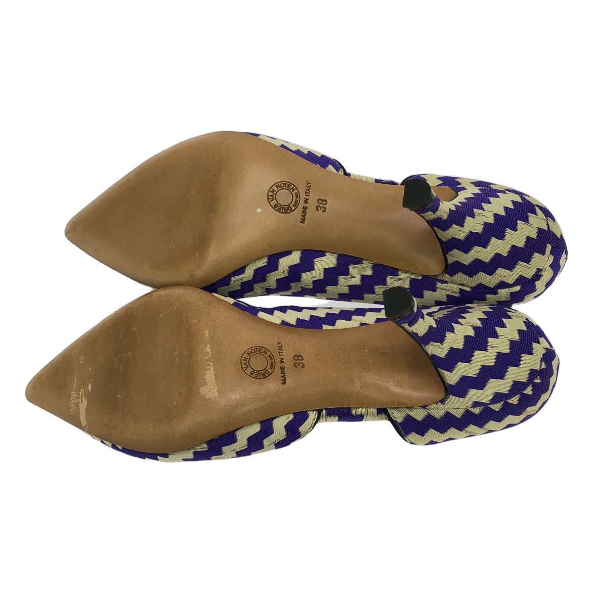 [品相良好] DRIES VAN NOTEN |全身印花尖頭高跟鞋 |尺寸 38 |紫色/米色|女性的