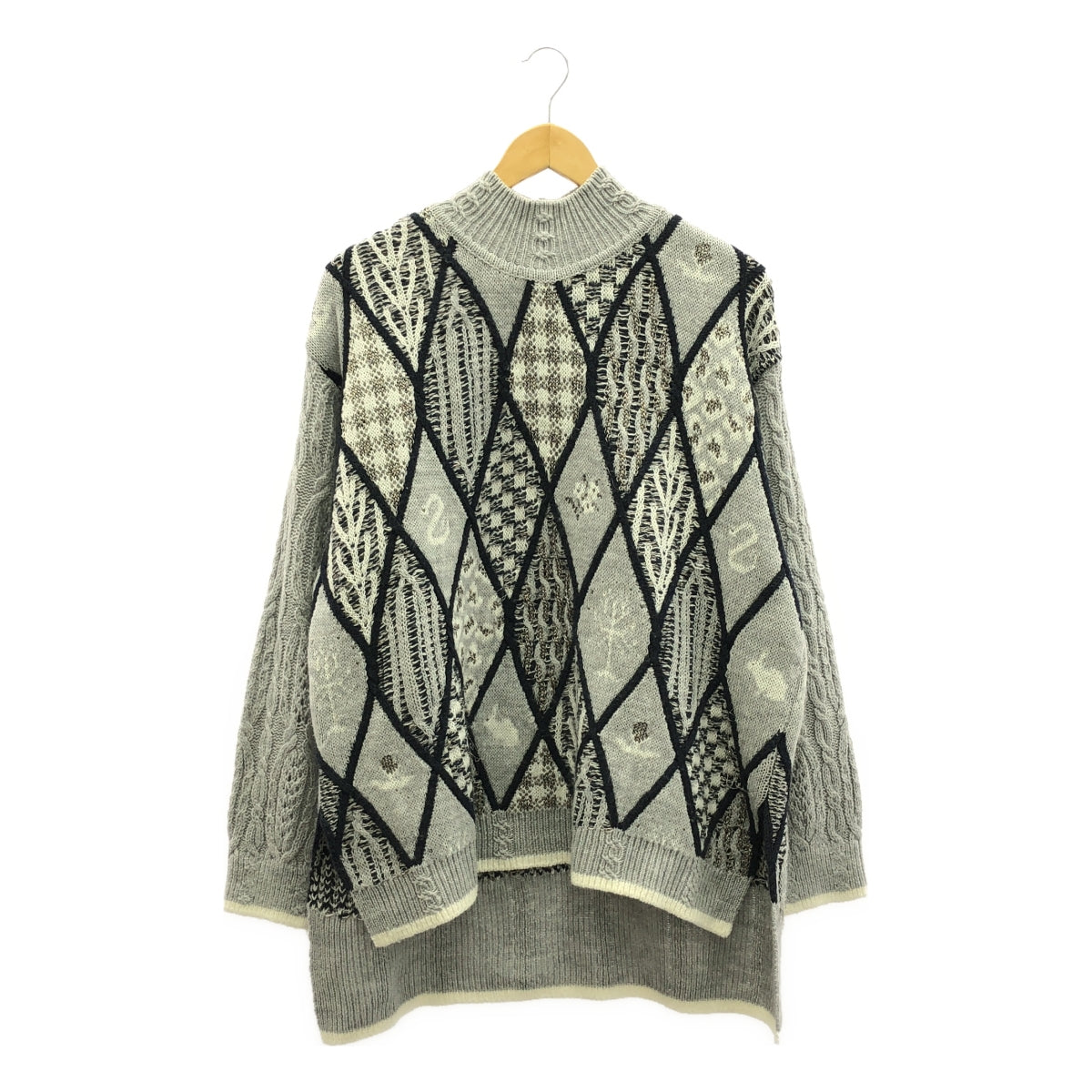 魯魯姆: / 魯魯姆 | 2020 秋冬 |神聖花園混合圖案針織套頭衫 / 高領針織 | F |灰色 |女性的