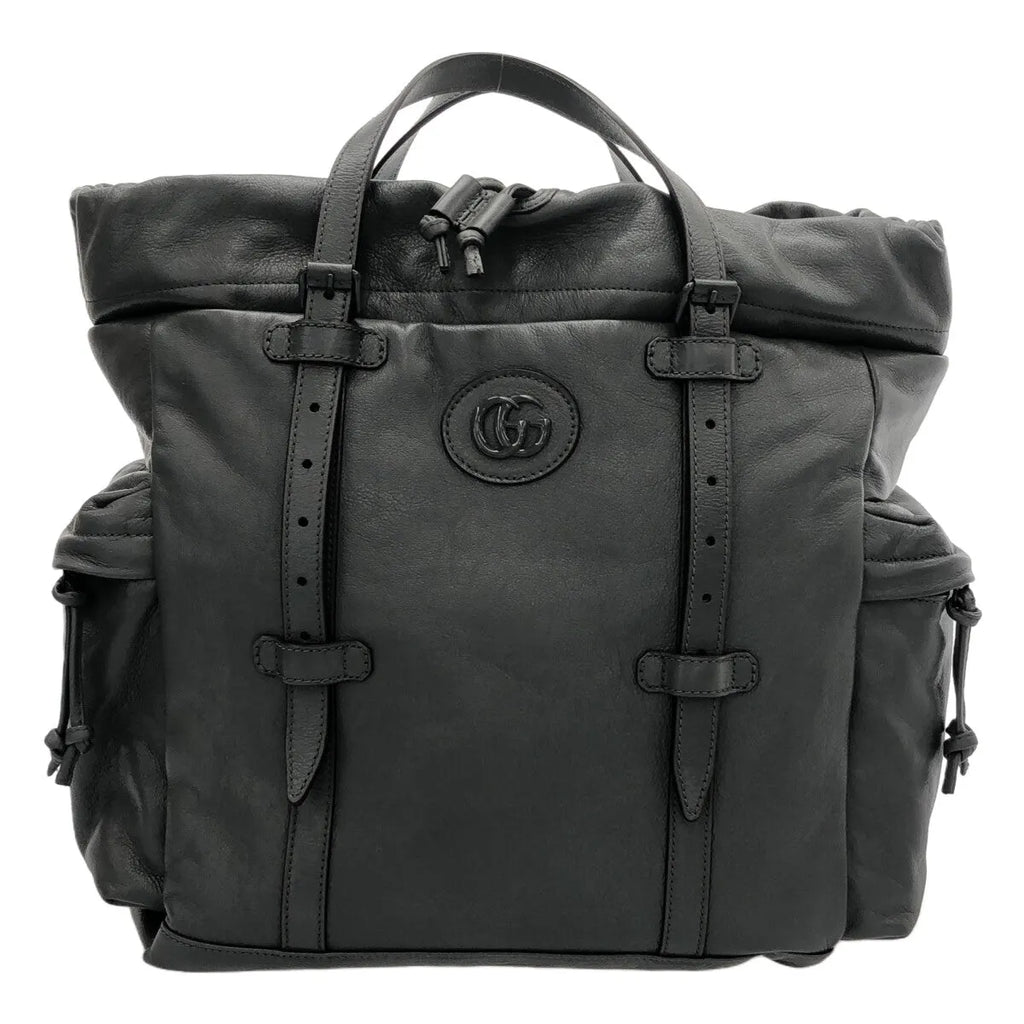 [新品] GUCCI | 725664 / 抽繩皮革手提包 / GG 襯裡，全身標誌 |灰色 |女性的