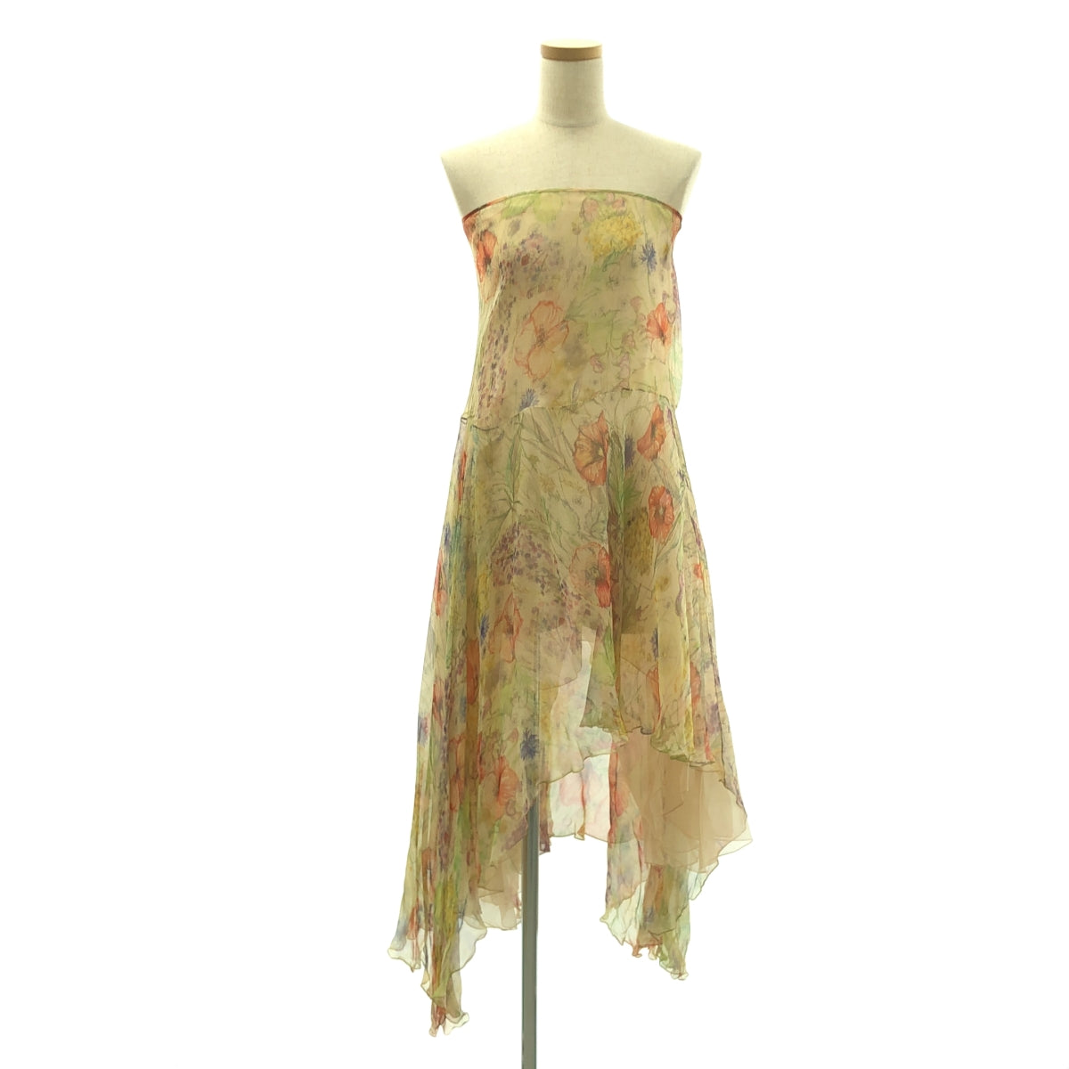 ALEXANDER MCQUEEN / アレキサンダーマックイーン | シルク フラワー柄 チュールレイヤード アシンメトリー ドレス ワンピース | 40 | レディース