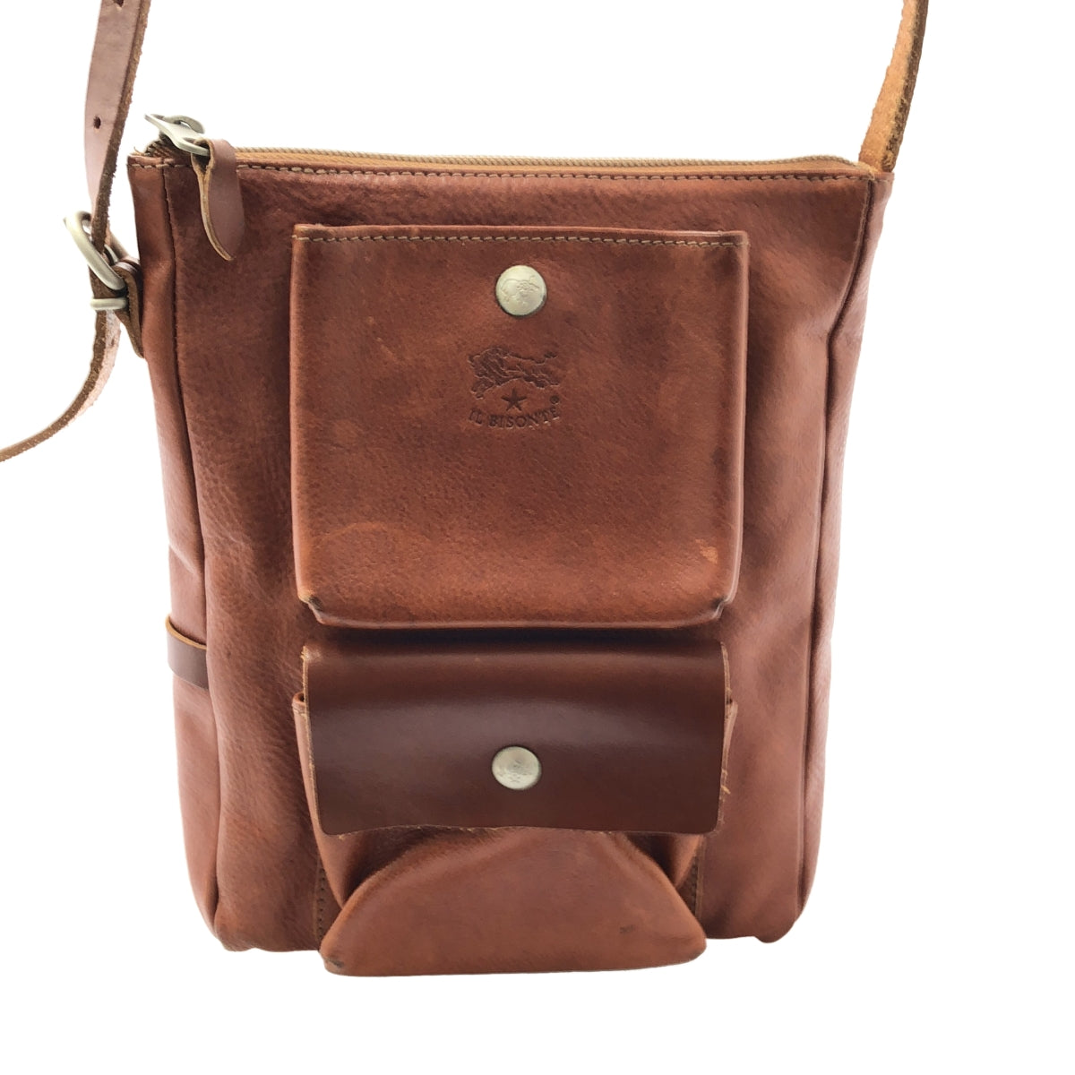 IL BISONTE | 皮革標誌雙口袋肩背包 | 男女通用 | 棕色 | 男款