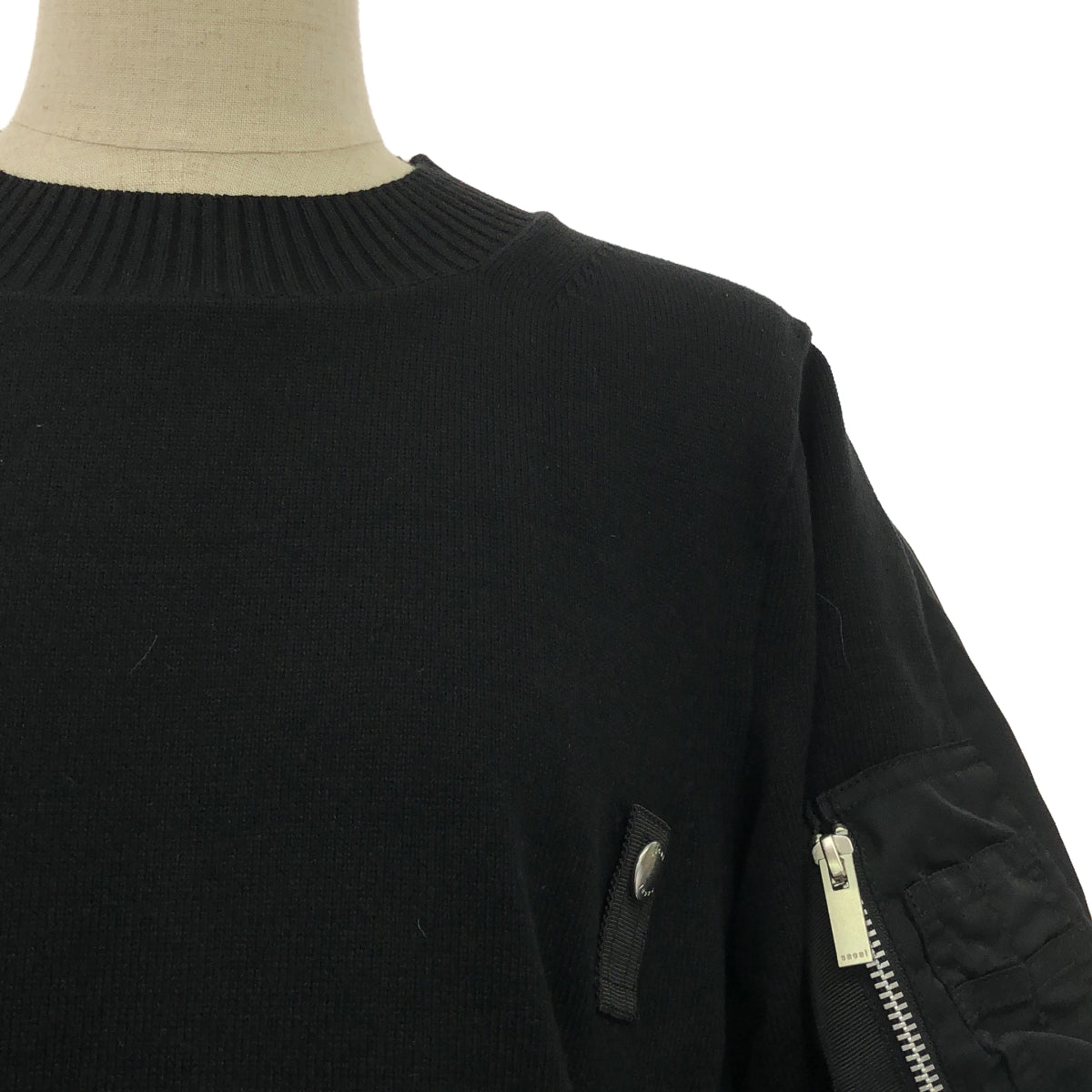 sacai / サカイ | Nylon Twill Mix Knit Pullover ニット プルオーバー | 3 | レディース