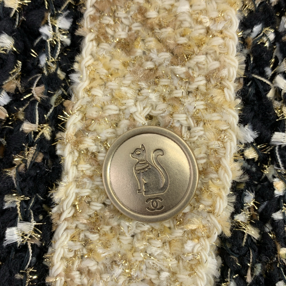 【美品】  CHANEL / シャネル | 2019AW | ウール シルク混 ツイード ニット ロング カーディガン | 34 | ブラック/ゴールド/ベージュ | レディース