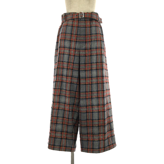 [Good Condition] tao COMME des GARCONS | 2023AW | Cotton wool check belted wide pants | S | Gray/Red | Women's