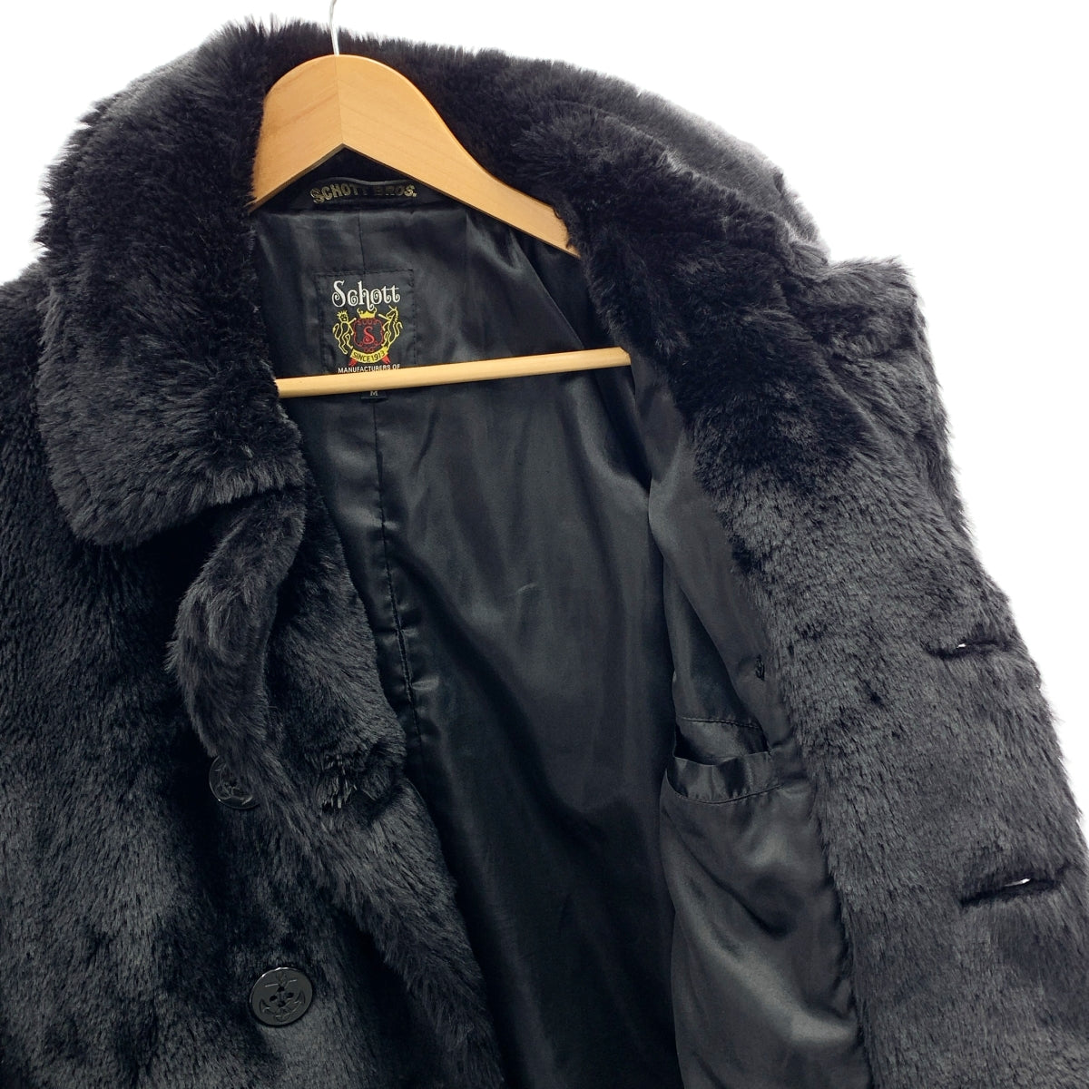 【成色極佳】SCHOTT 人造毛皮雙排扣大衣 | M碼 | 黑色 | 男士