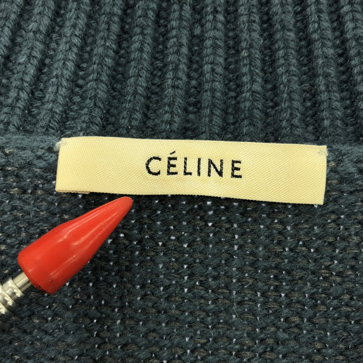 CELINE / 셀린느 | 피비기 캐시미어 혼합 V 목 청키 니트 | S | 블루 | 여성