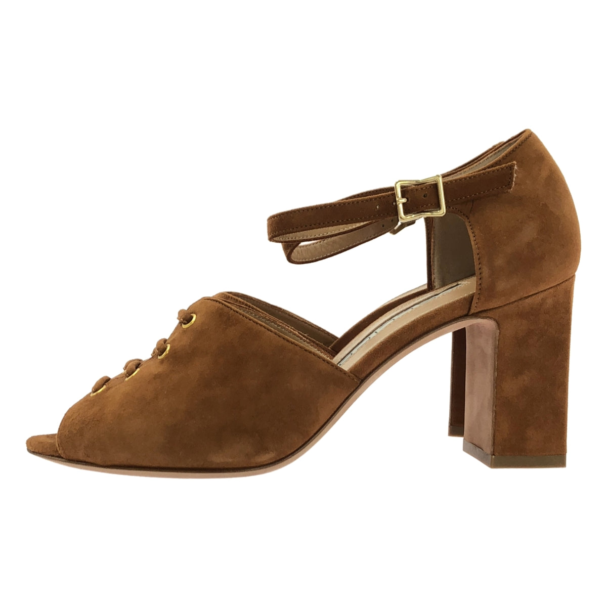 PELLICO / 페리코 | 스웨이드 가죽 레이스업 스트랩 청키힐 샌들 펌프스 | 37 | 여성