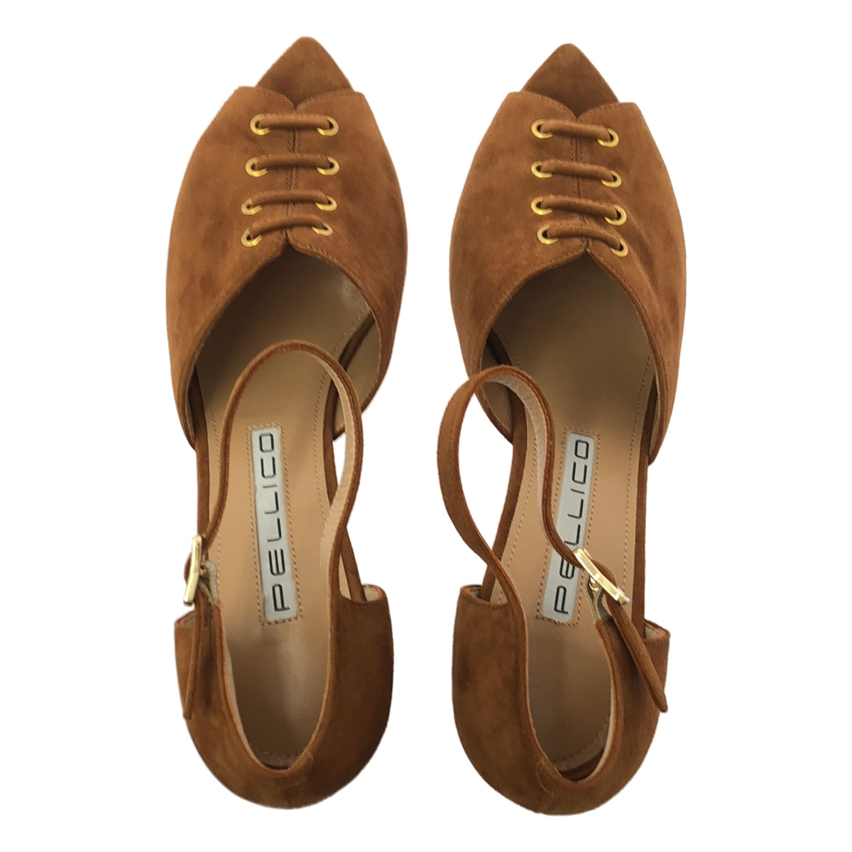 PELLICO / 페리코 | 스웨이드 가죽 레이스업 스트랩 청키힐 샌들 펌프스 | 37 | 여성