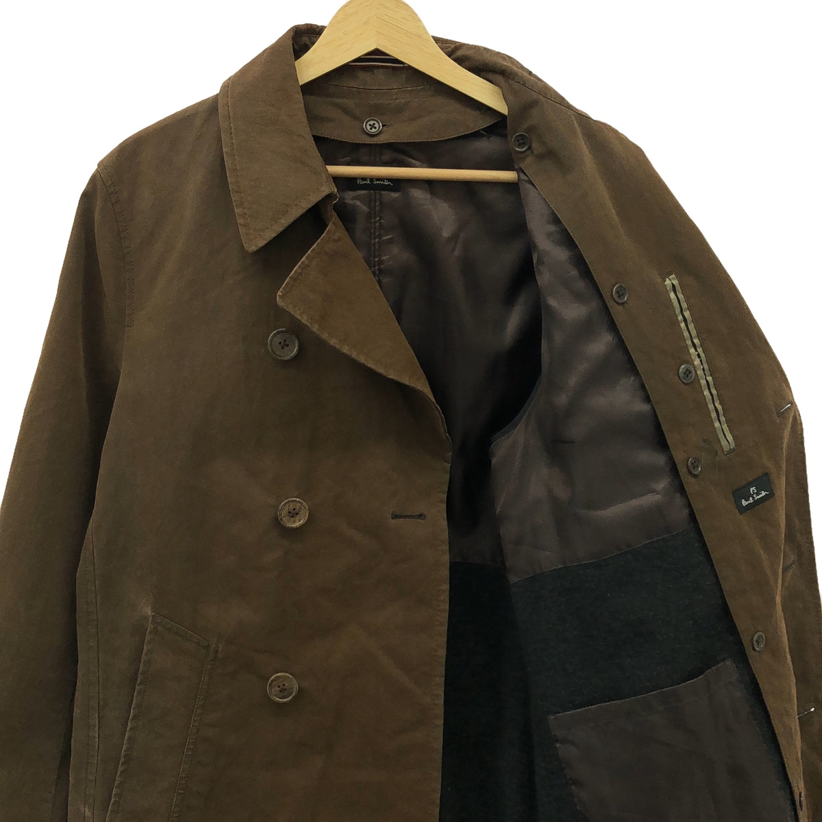 PS Paul Smith / ピーエスポールスミス | コーティング ベルテッド シングルコート / カシミヤ混ライナー着脱可 | L | ブラウン | メンズ