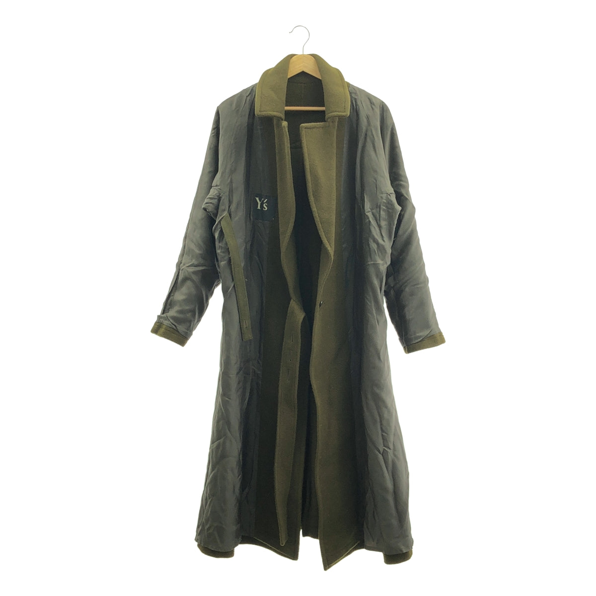 Y's / ワイズヨウジヤマモト | ウール ベルテッド オーバーコート / 総裏地 | 1 | オリーブ | レディース