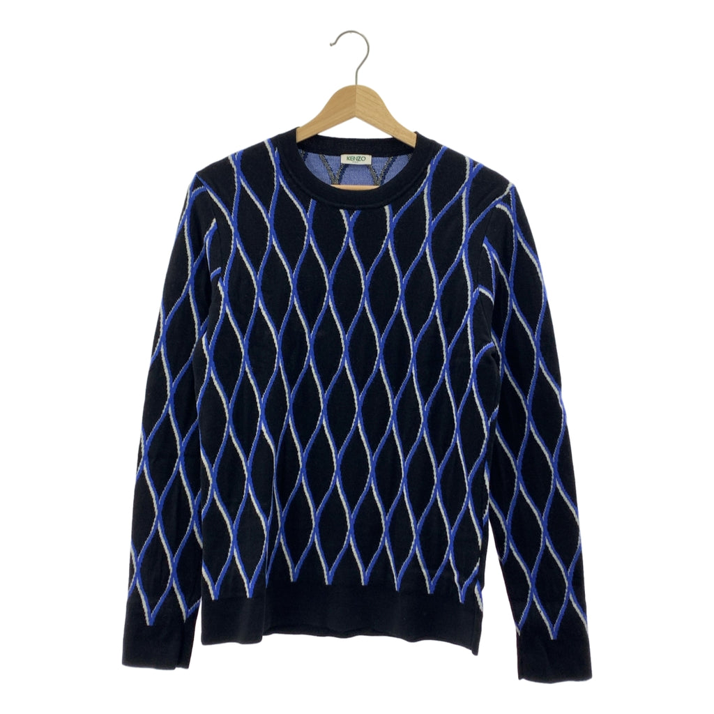 KENZO / ケンゾー | ウール 総柄 プルオーバー ニット | M | ブラック/ブルー | メンズ