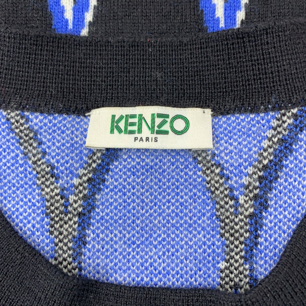 KENZO / ケンゾー | ウール 総柄 プルオーバー ニット | M | ブラック/ブルー | メンズ
