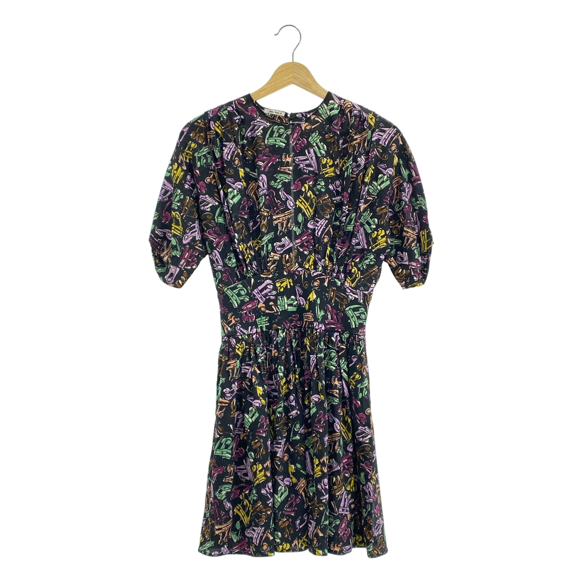 miu miu / 뮤 뮤 | 허리 개더 백 오픈 총 무늬 원피스 | 38 | 멀티 컬러 | 여성