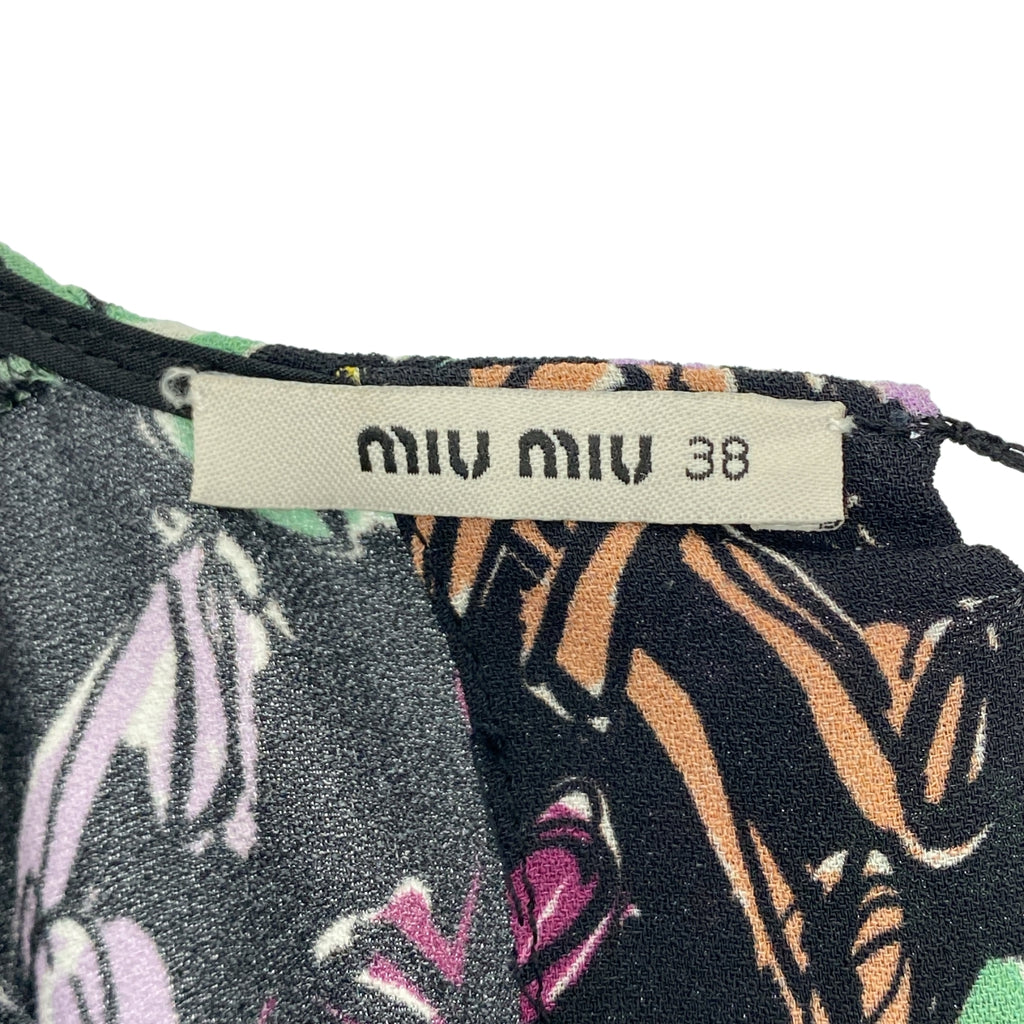 miu miu / 뮤 뮤 | 허리 개더 백 오픈 총 무늬 원피스 | 38 | 여성