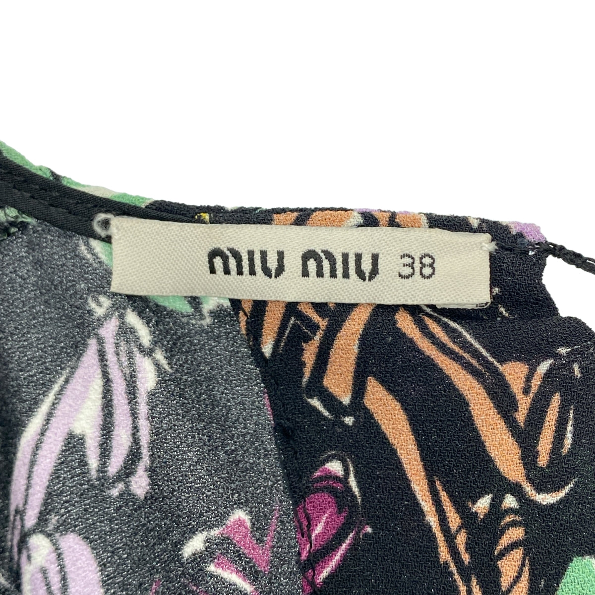 miu miu / 뮤 뮤 | 허리 개더 백 오픈 총 무늬 원피스 | 38 | 여성