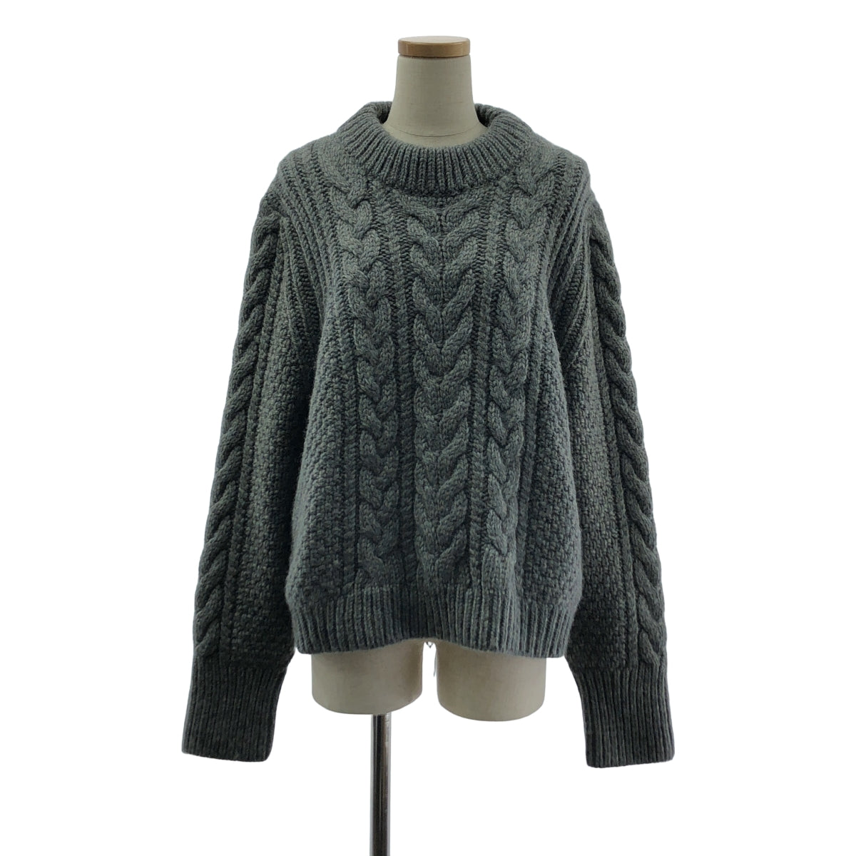 【美品】  Cecilie Bahnsen / セシリーバンセン | ウール アルパカ バックオープン ケーブルニット セーター | M/L | グレー | レディース