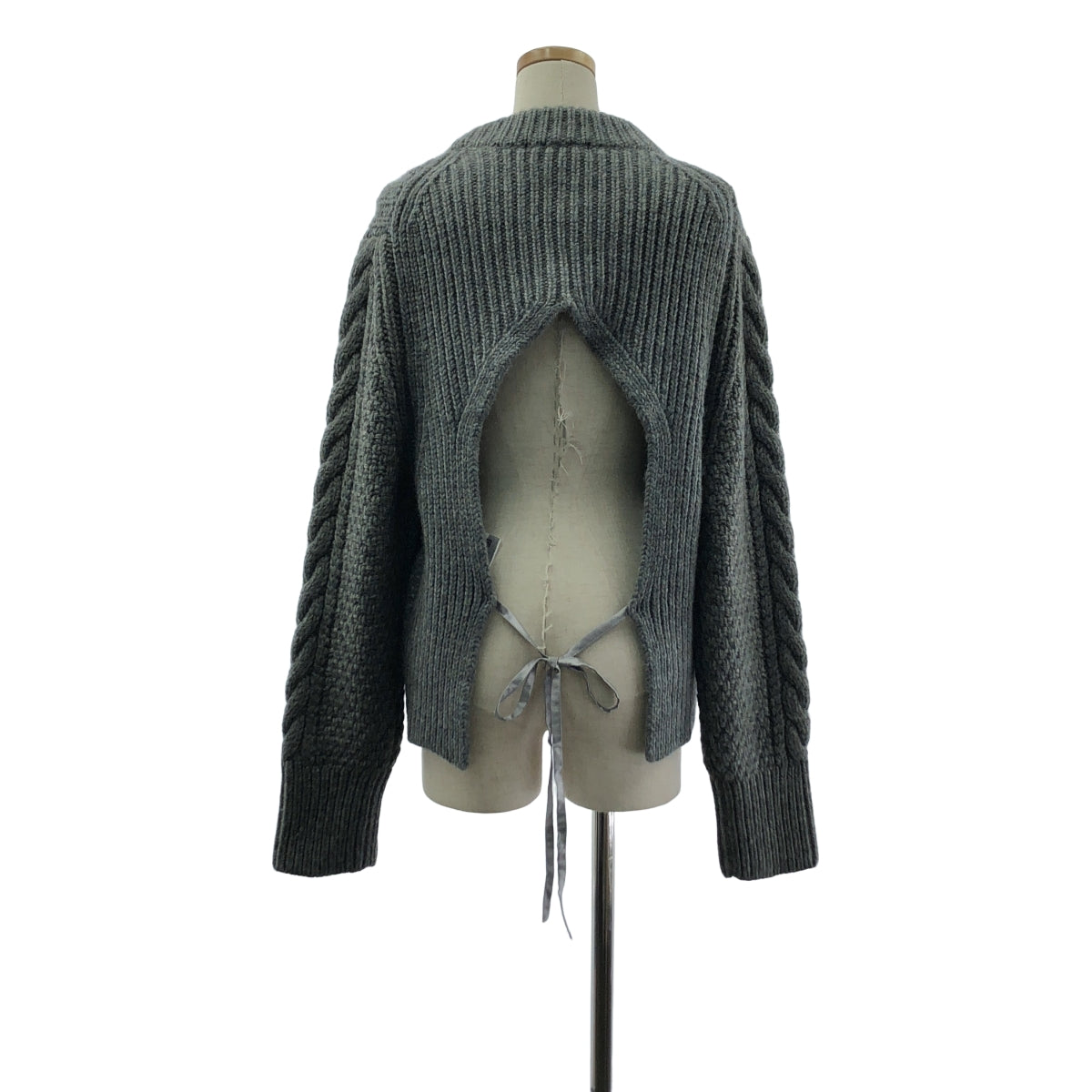 【美品】  Cecilie Bahnsen / セシリーバンセン | ウール アルパカ バックオープン ケーブルニット セーター | M/L | グレー | レディース