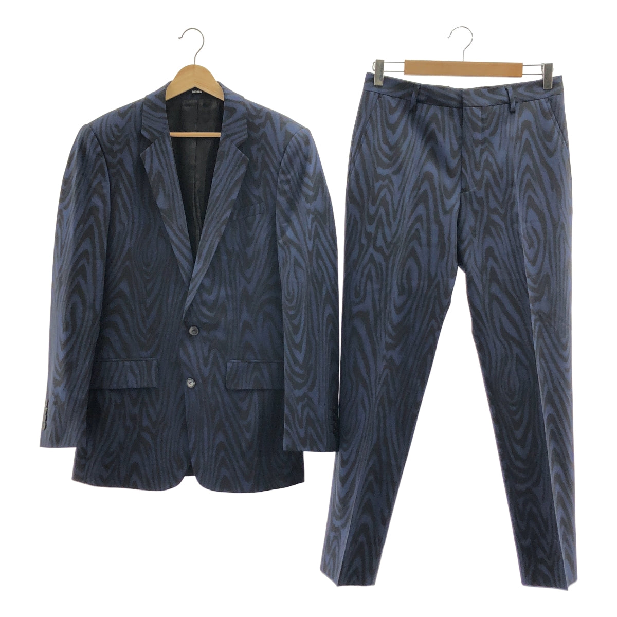 [狀況極佳] KENZO | 套裝 | 全印花 2B 修身夾克和休閒褲 | 尺寸 44 | 藍色/黑色 | 男士