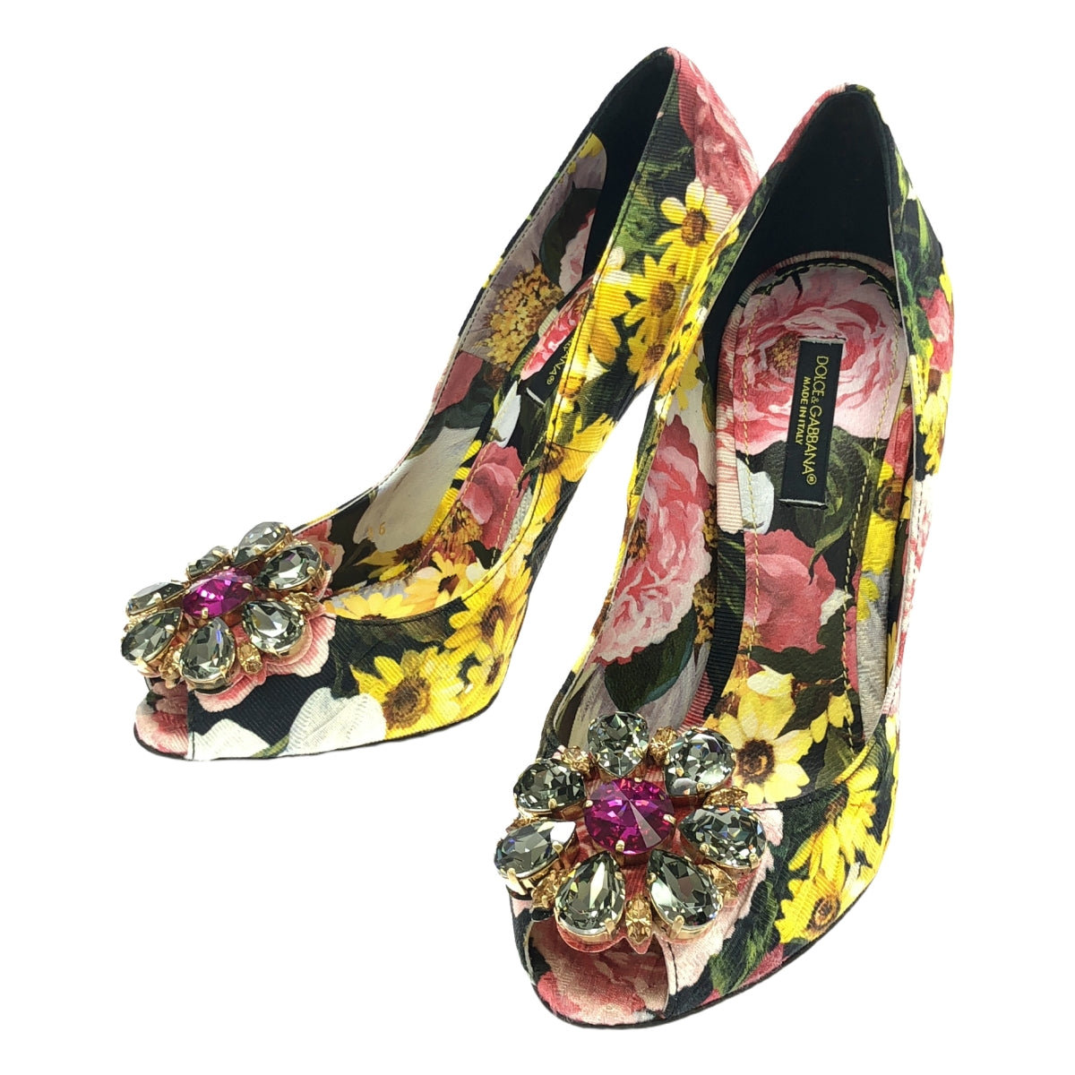 [狀況良好] DOLCE &amp; GABBANA |花朵提花寶石高跟鞋 |尺寸 36 |多色 |女性的