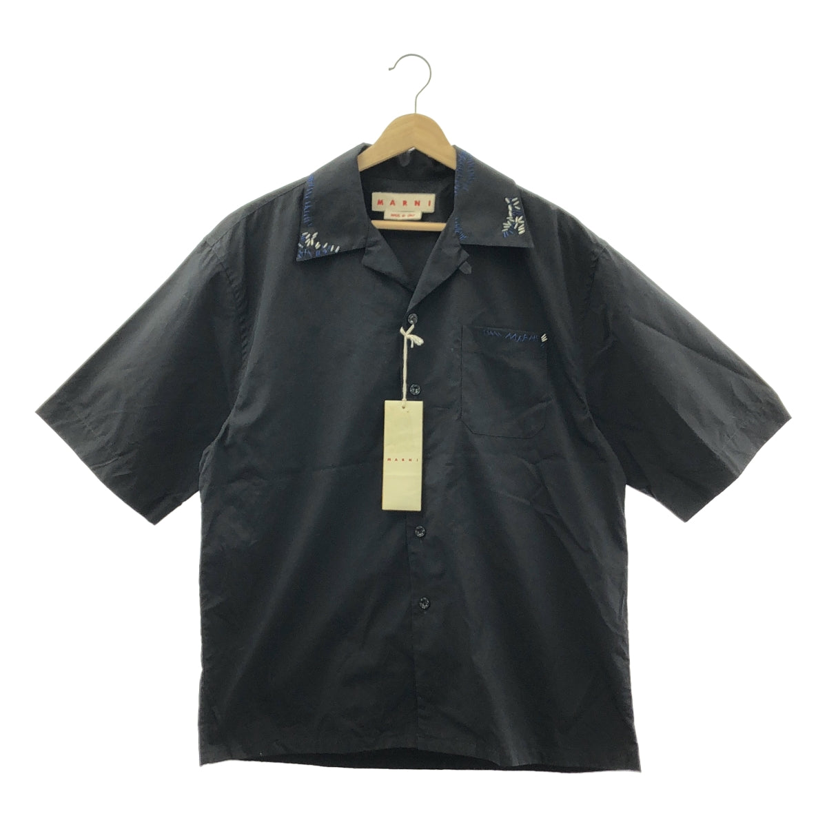 MARNI / マルニ | Organic Poplin Shirt / ステッチワーク ロゴ オープンカラーシャツ | 46 | メンズ