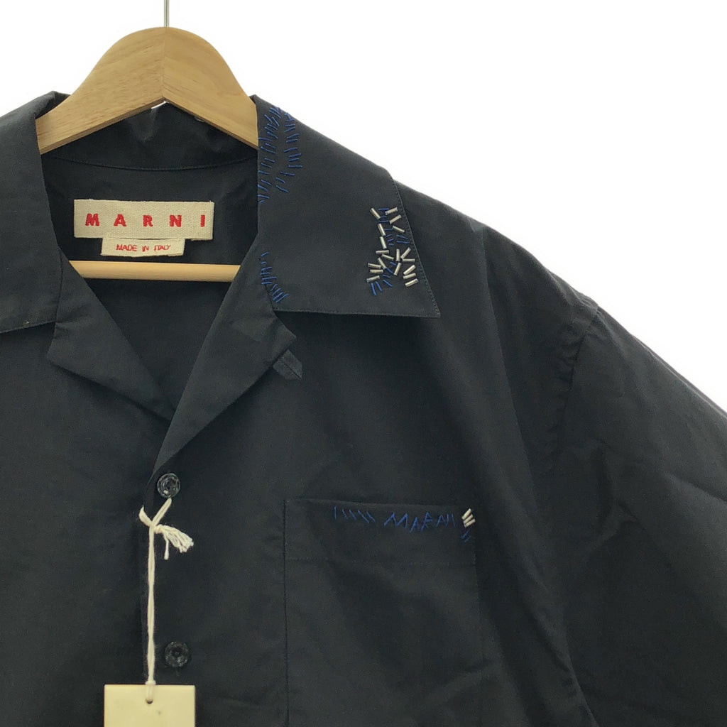 MARNI / マルニ | Organic Poplin Shirt / ステッチワーク ロゴ オープンカラーシャツ | 46 | メンズ