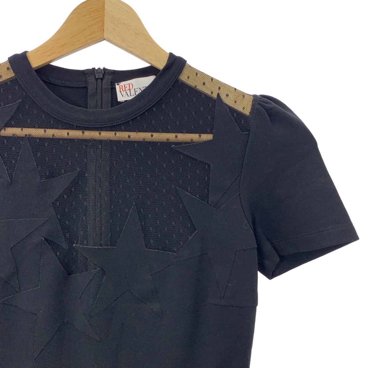 RED VALENTINO / レッドヴァレンティノ | スター チュール切替 ギャザーワンピース | XS | ブラック | レディース