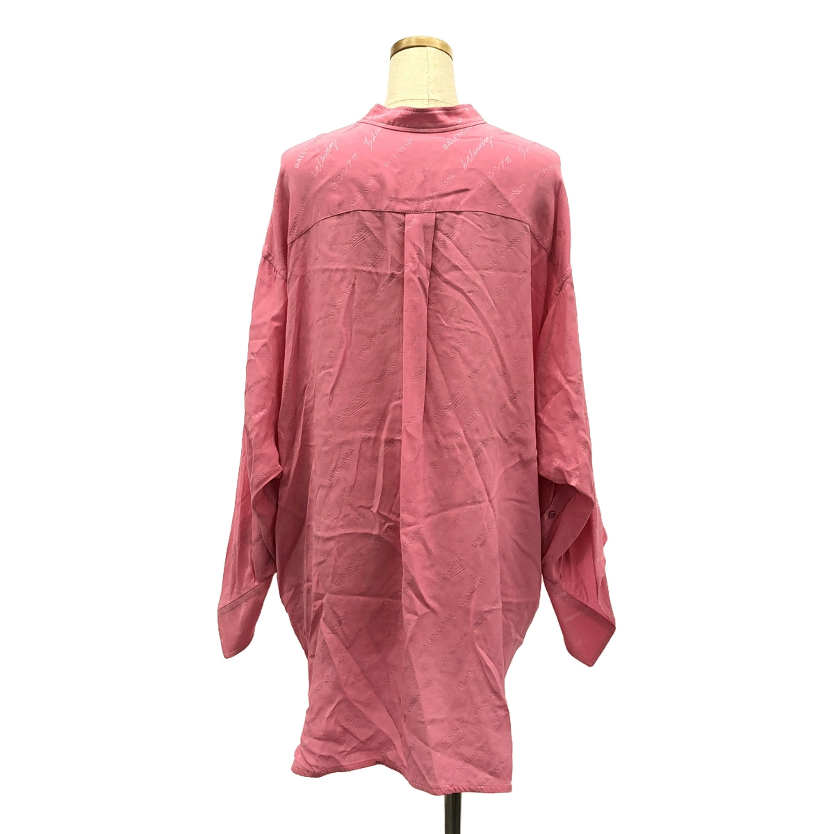 BALENCIAGA | 2022 | Logomania Allover Jacquard Shirt Silk Shirt | XS | Pink | Women's