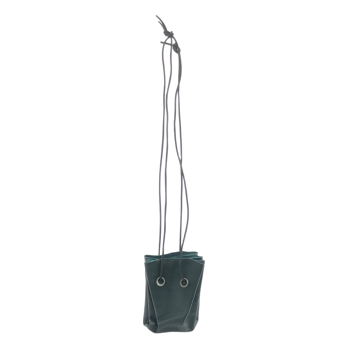 【美品】  TAGLIOVIVO / タリオヴィヴォ | 2024 | × HUES レザー 巾着 ショルダーバッグ | ダークグリーン | メンズ