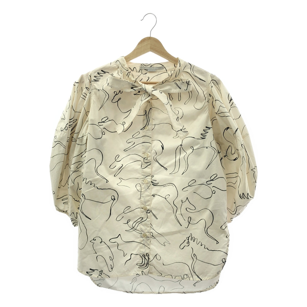 STELLA McCARTNEY | 塗鴉印花動物印花蝴蝶結泡泡袖襯衫 | 38 碼 | 象牙色 | 女款