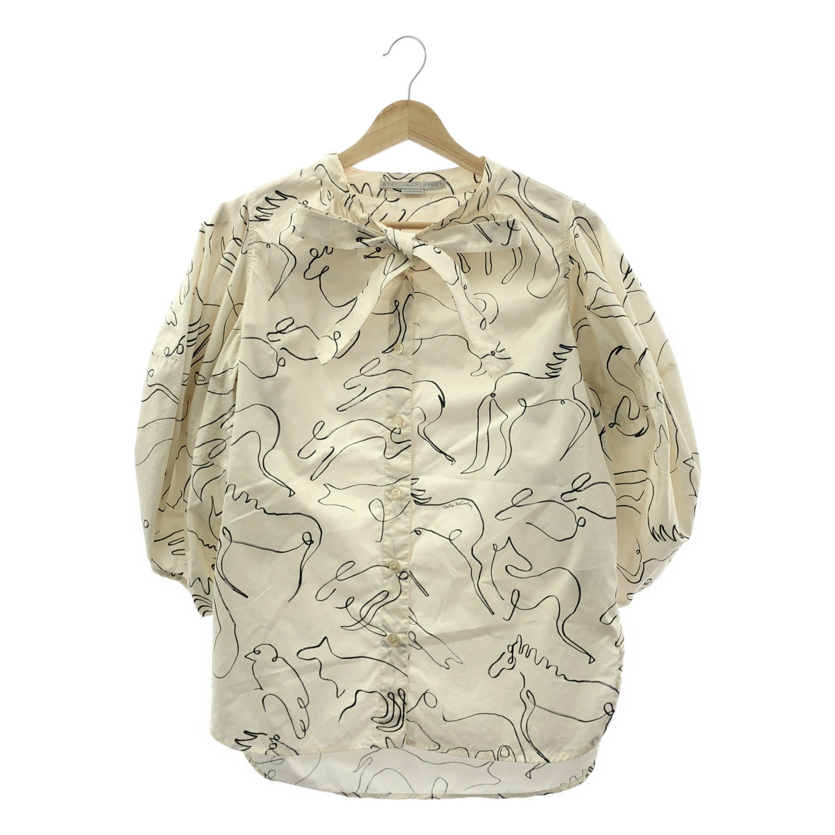 STELLA McCARTNEY | 塗鴉印花動物印花蝴蝶結泡泡袖襯衫 | 38 碼 | 象牙色 | 女款