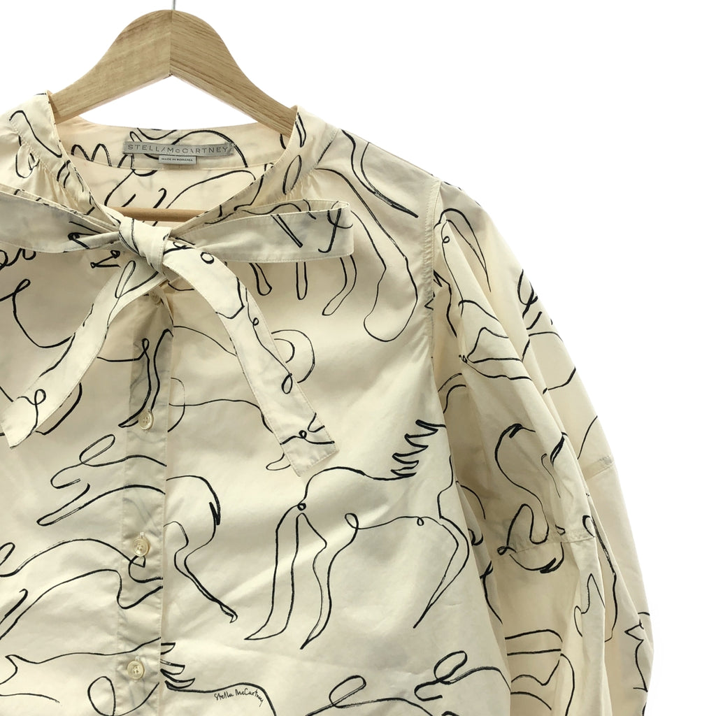 STELLA McCARTNEY | 塗鴉印花動物印花蝴蝶結泡泡袖襯衫 | 38 碼 | 象牙色 | 女款