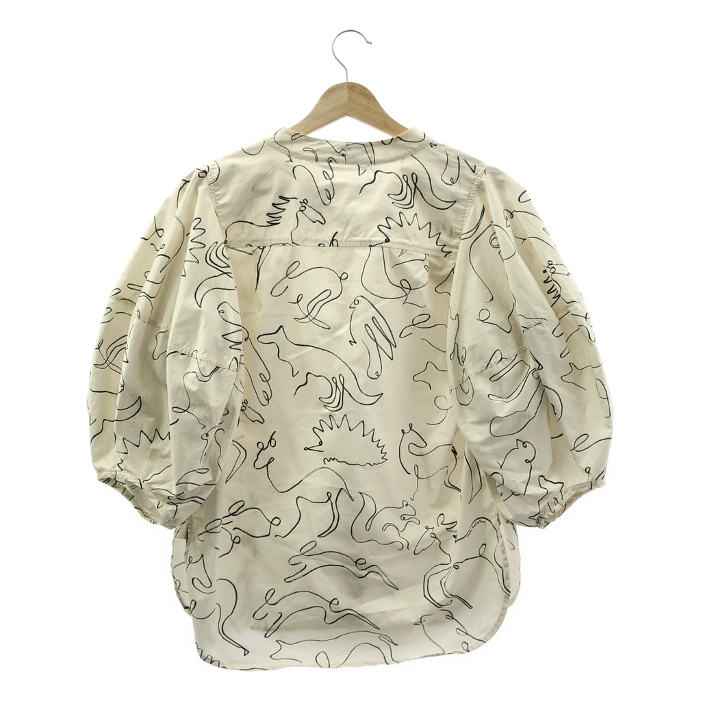 STELLA McCARTNEY | 塗鴉印花動物印花蝴蝶結泡泡袖襯衫 | 38 碼 | 象牙色 | 女款