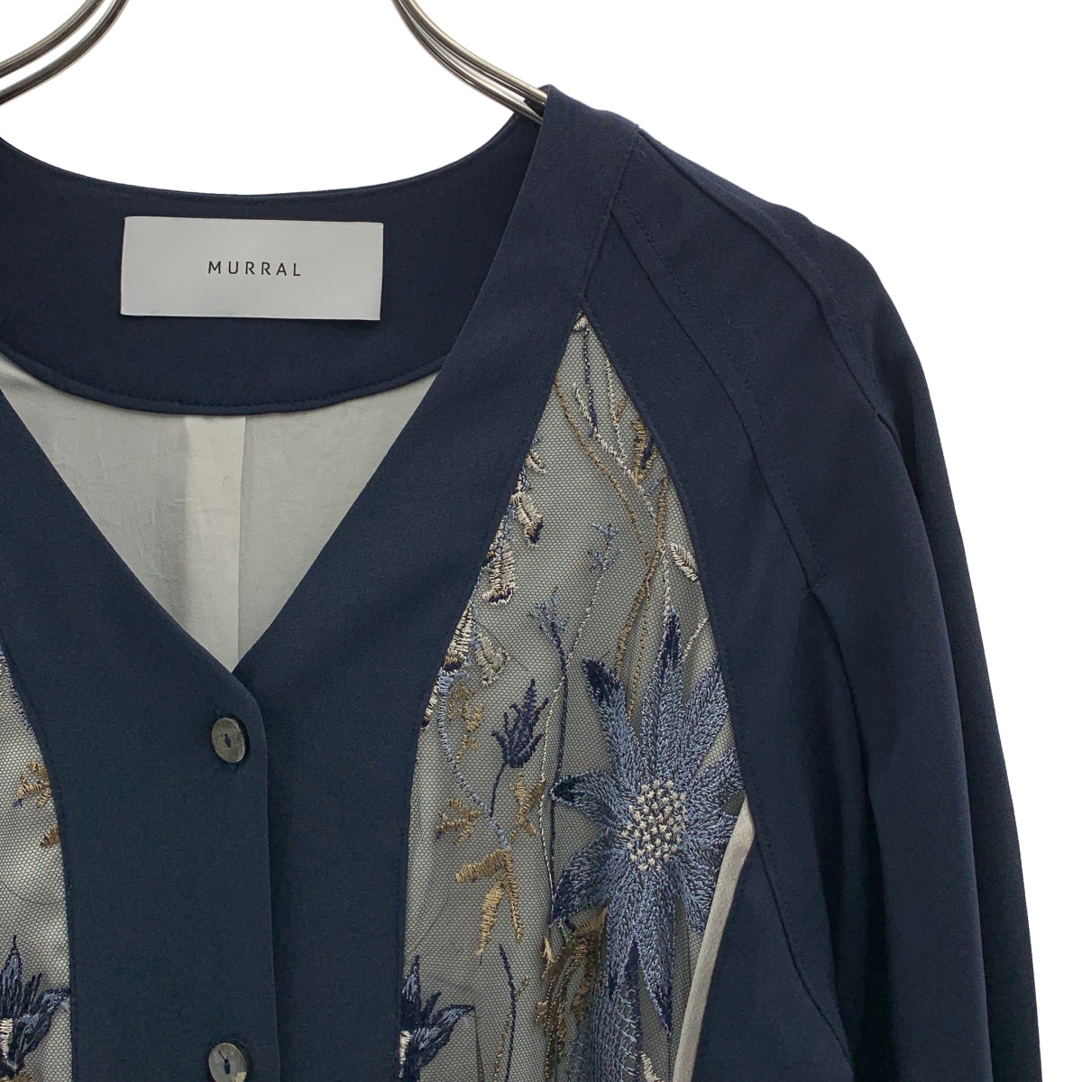 【成色極佳】MURRAL | 2023春夏 | 花朵薄紗開衩長裙 | F碼 | 海軍藍 | 女裝